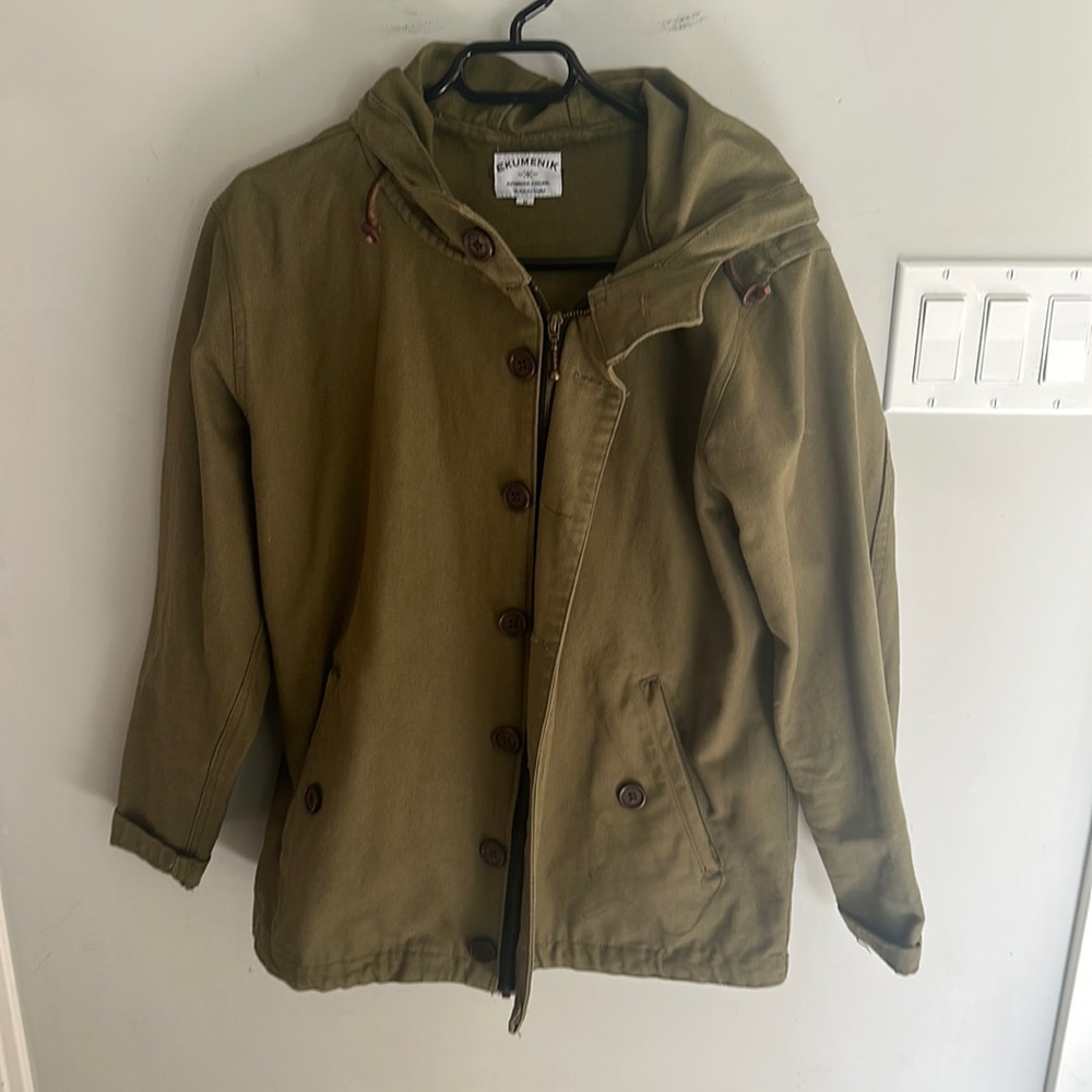 Ekumenik olive green heavy linen jacket sz m